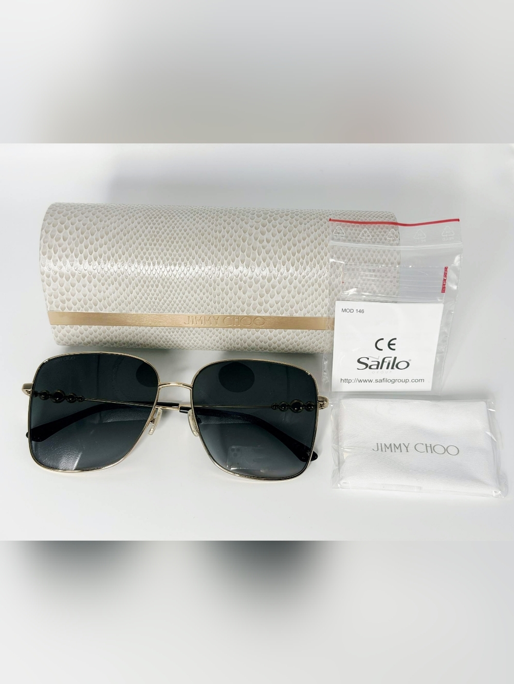 ✨ JIMMY CHOO Hester/S Crystal Embellished Square Sunglasses - Gold/Grey ✨ - Picture 3 of 6